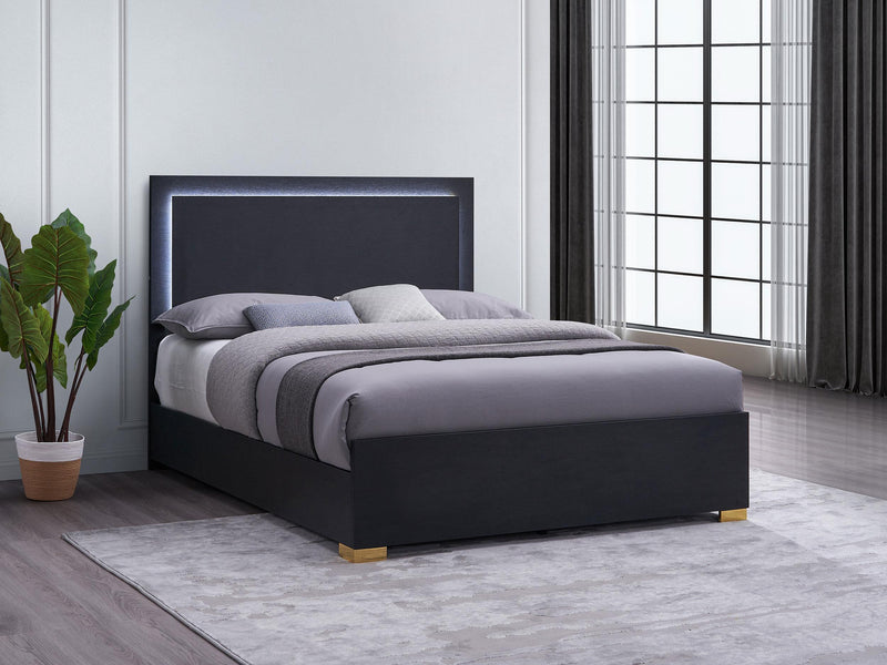 Marceline Wood Queen LED Panel Bed Black - 222831Q