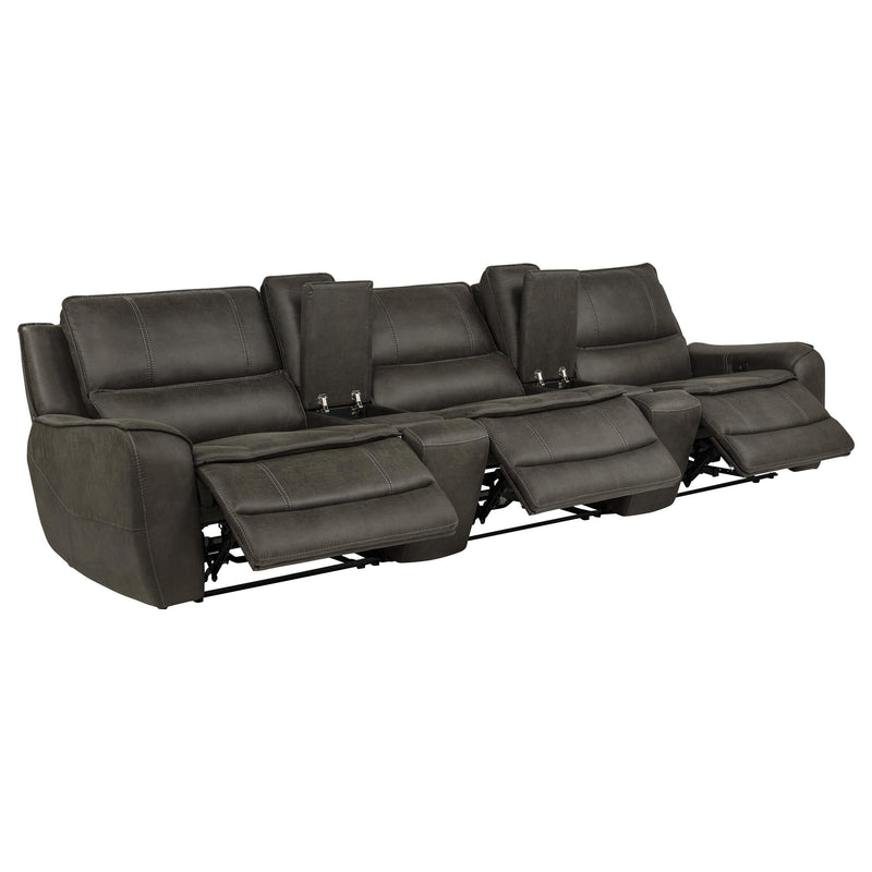 Marcell 5-Piece 3-Seat Power Home Theater Seating with Dual Consoles Grey - 609697PT