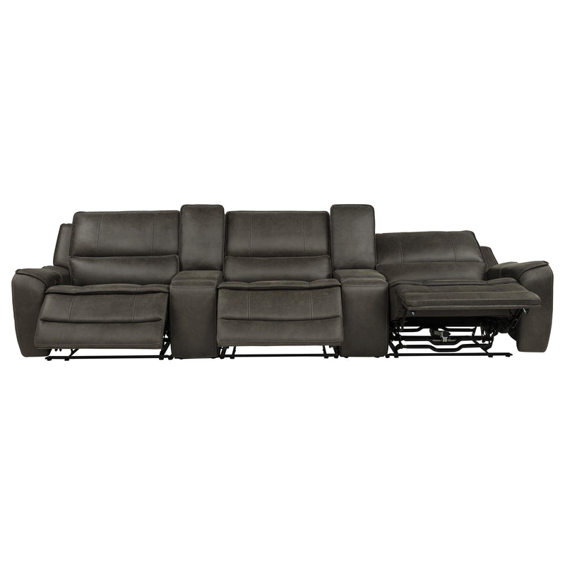 Marcell 5-Piece 3-Seat Power Home Theater Seating with Dual Consoles Grey - 609697PT