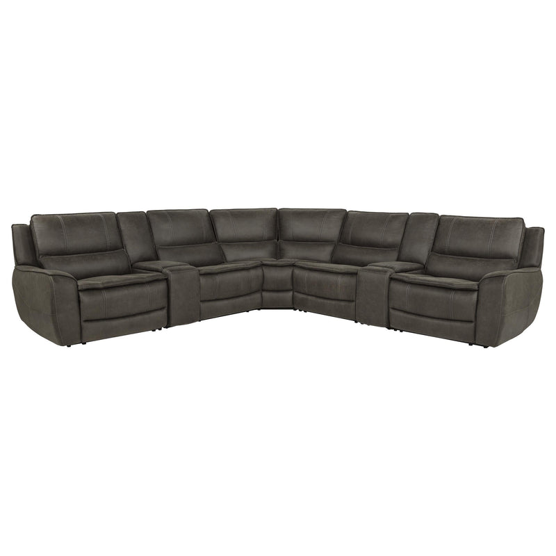 Marcell 7-Piece L-Shaped Power Reclining Sectional with Dual Consoles Grey - 609690P-SETA