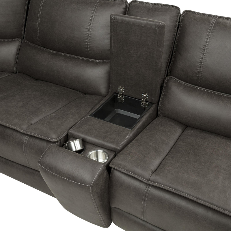 Marcell 7-Piece L-Shaped Power Reclining Sectional with Dual Consoles Grey - 609690P-SETA