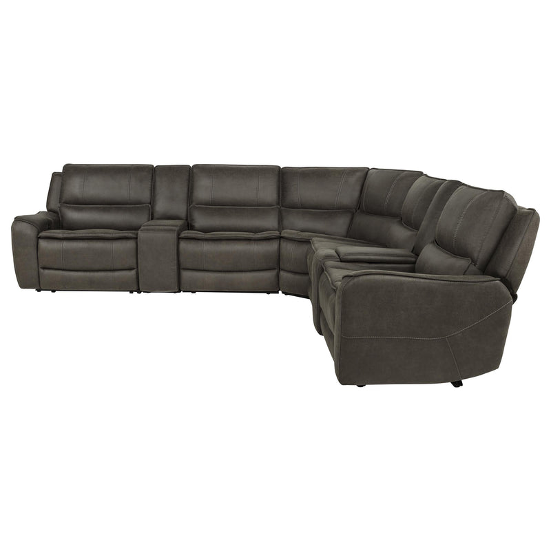 Marcell 7-Piece L-Shaped Power Reclining Sectional with Dual Consoles Grey - 609690P-SETA