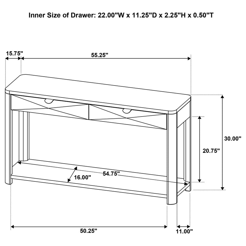 Marcelo Sofa Console Table with 2 Drawers and Shelf Light Elm - 736059