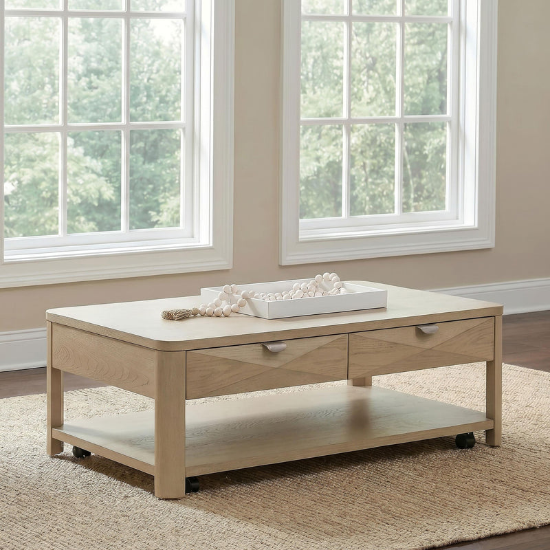 Marcelo Wood Coffee Table with 2 Drawers and Shelf Light Elm - 736058