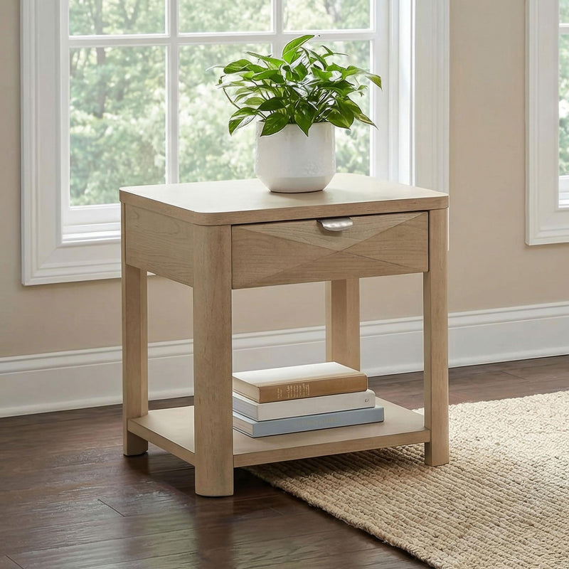 Marcelo Wood End Table with Drawer and Shelf Light Elm - 736057