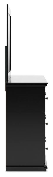 Maribel Black King Panel Bed, Dresser, Mirror, Chest, and 2 Nightstands - B138B63