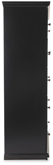 Maribel Black Queen Panel Bed, Dresser, Mirror, Chest and 2 Nightstands - B138B76