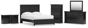 Maribel Black Queen Panel Bed, Dresser, Mirror, Chest and 2 Nightstands - B138B76