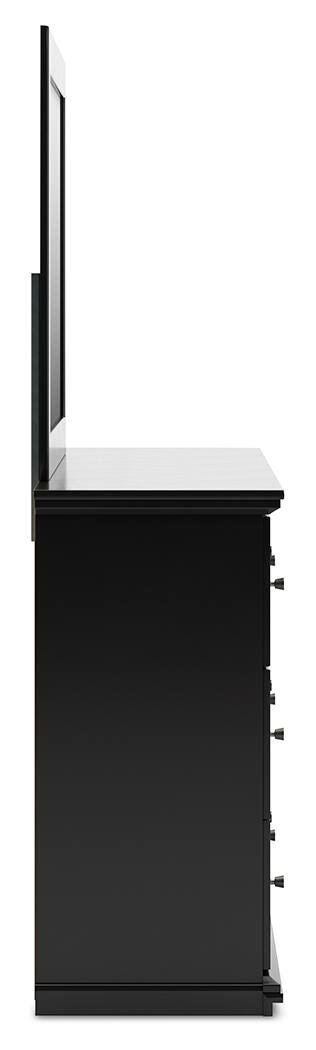 Maribel Black Queen Panel Bed, Dresser, Mirror, Chest and Nightstand - B138B75