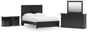 Maribel Black Queen Panel Bed with Dresser, Mirror and 2 Nightstands - B138B74