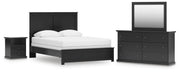 Maribel Black Queen Panel Bed with Dresser, Mirror and Nightstand - B138B73