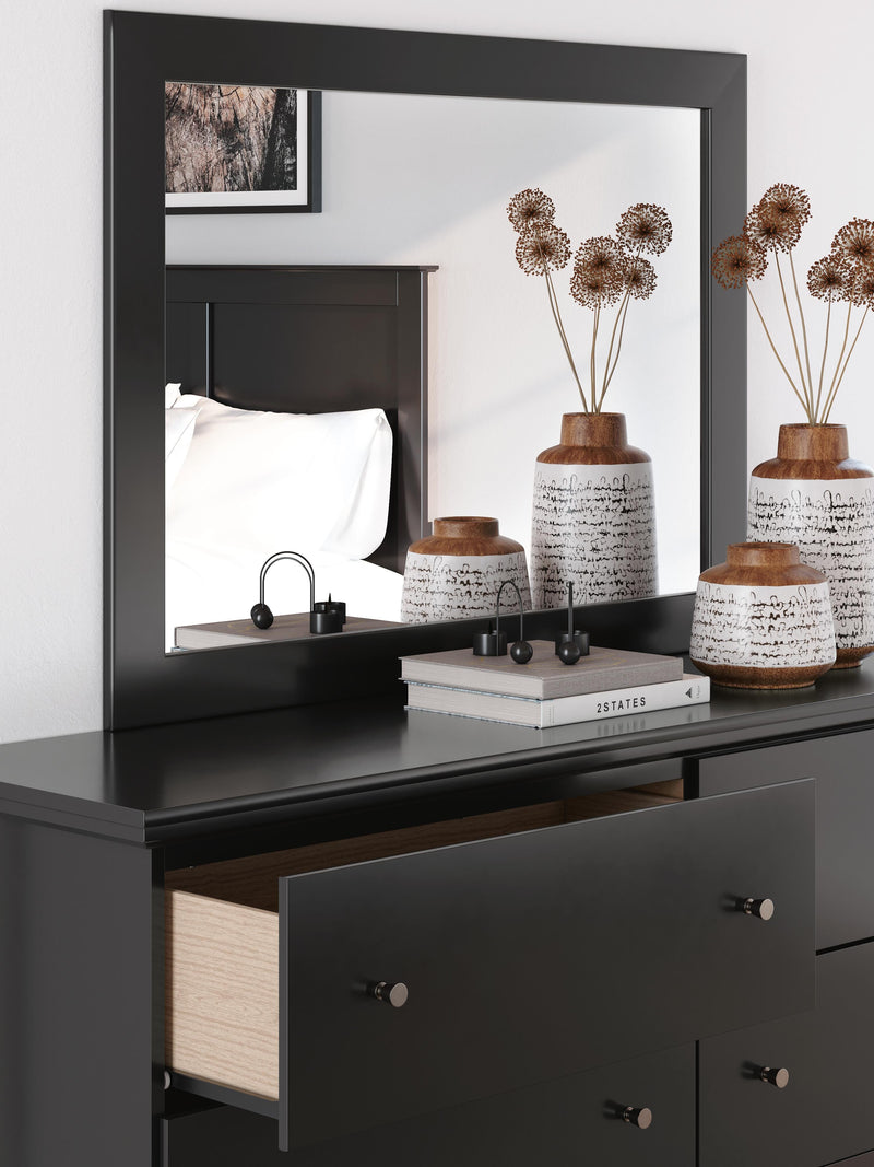 Maribel Black Queen Panel Bed with Dresser, Mirror and Nightstand - B138B73