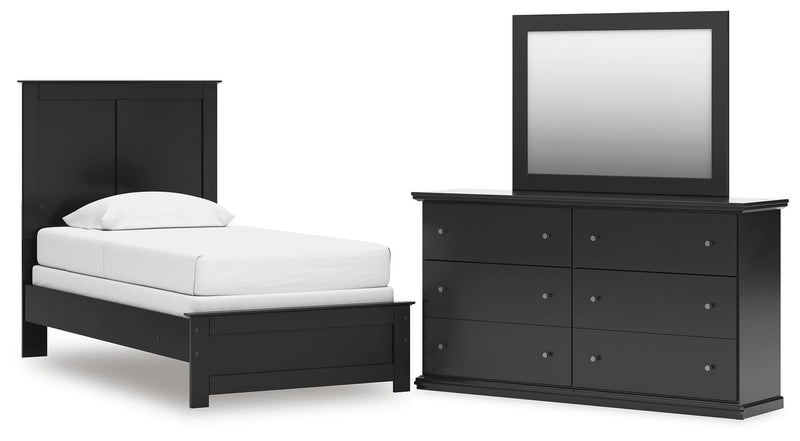 Maribel Black Twin Panel Bed, Dresser and Mirror - B138B71