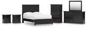 Maribel Full Panel Bed, Dresser, Mirror, Chest and 2 Nightstands in Black - PKG021533