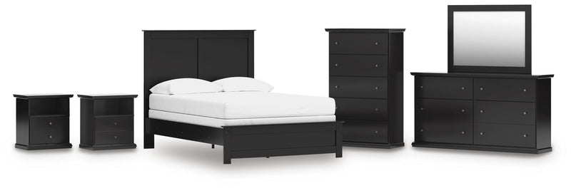 Maribel Full Panel Bed, Dresser, Mirror, Chest and 2 Nightstands in Black - PKG021533