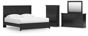 Maribel King Panel Bed, Dresser, Mirror and Chest in Black - PKG021551