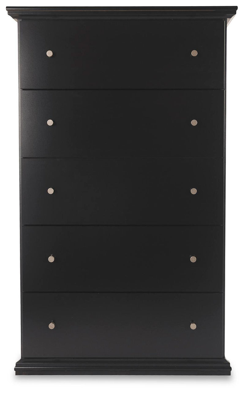 Maribel King Panel Bed, Dresser, Mirror and Chest in Black - PKG021551