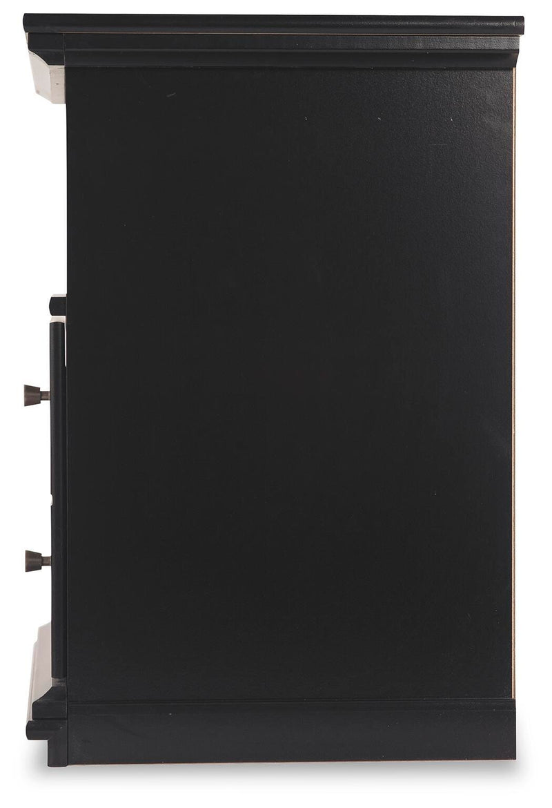 Maribel King Panel Bed, Dresser, Mirror, Chest and Nightstand in Black - PKG021552
