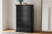 Maribel King Panel Bed, Dresser, Mirror, Chest and Nightstand in Black - PKG021552