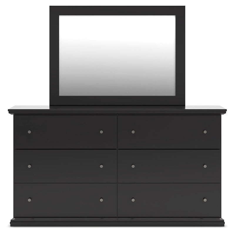 Maribel King Panel Bed with Mirrored Dresser and Nightstand in Black from Ashley - DMV Furniture