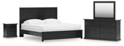 Maribel King Panel Bed with Mirrored Dresser and Nightstand in Black from Ashley - DMV Furniture