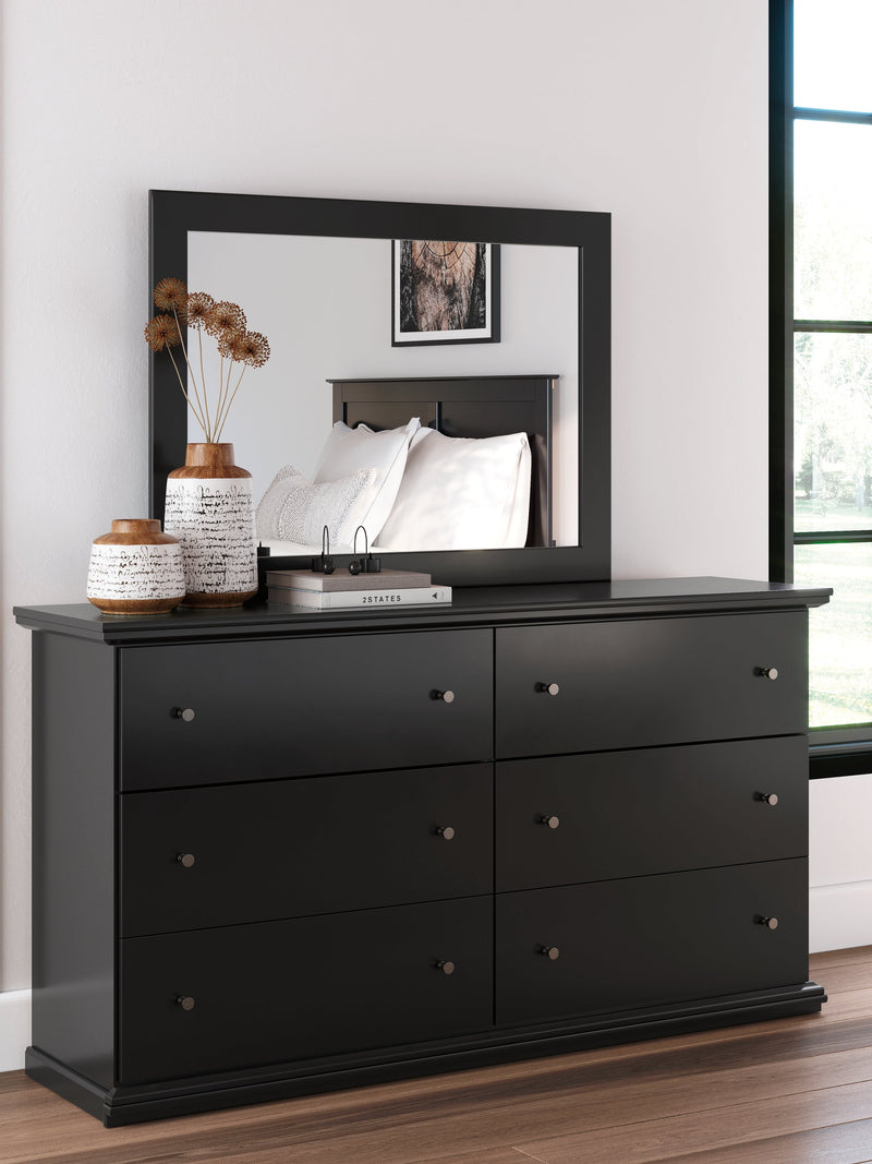 Maribel King Panel Bed with Mirrored Dresser and Nightstand in Black from Ashley - DMV Furniture
