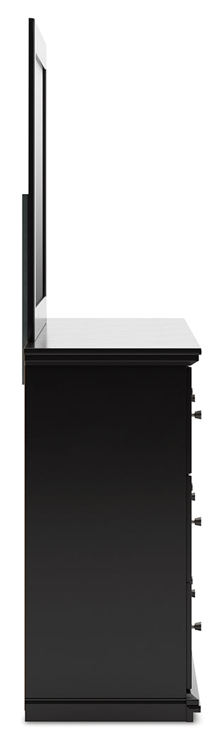 Maribel King Panel Bed with Mirrored Dresser and Nightstand in Black from Ashley - DMV Furniture