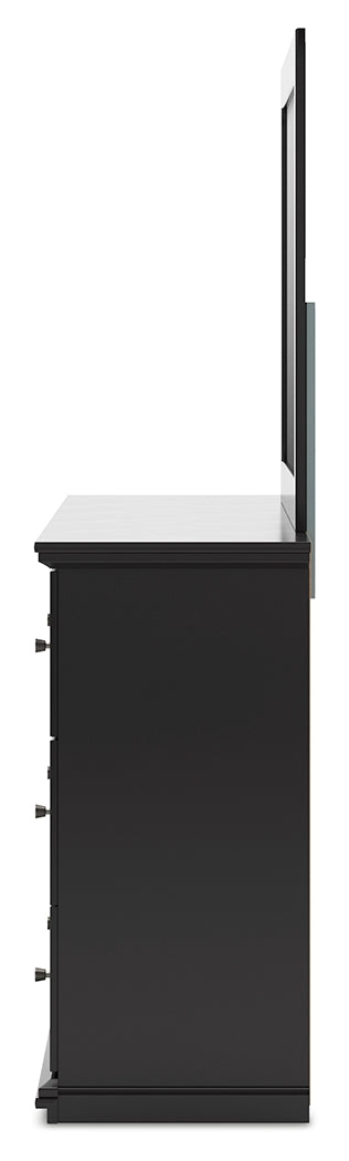 Maribel King Panel Bed with Mirrored Dresser and Nightstand in Black from Ashley - DMV Furniture