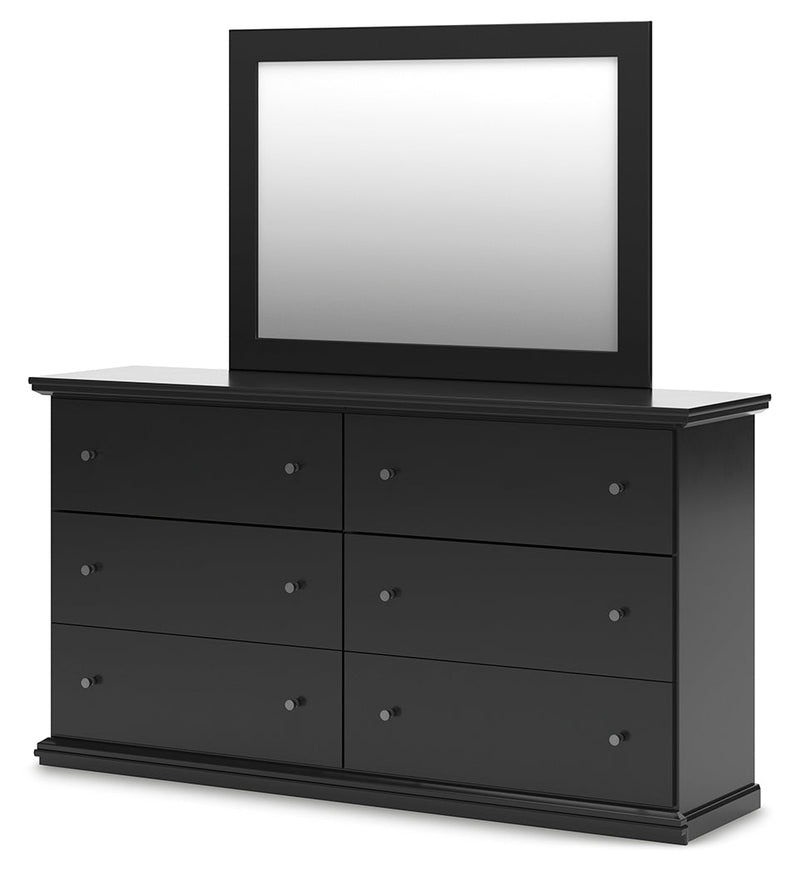 Maribel King Panel Bed with Mirrored Dresser and Nightstand in Black from Ashley - DMV Furniture