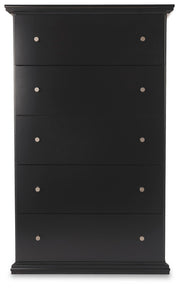 Maribel Queen Panel Bed, Dresser, Mirror and Chest in Black - PKG021543
