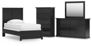 Maribel Twin Panel Bed, Dresser, Mirror and Chest in Black - PKG021527