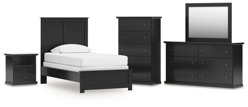 Maribel Twin Panel Bed, Dresser, Mirror, Chest and Nightstand in Black - PKG021528