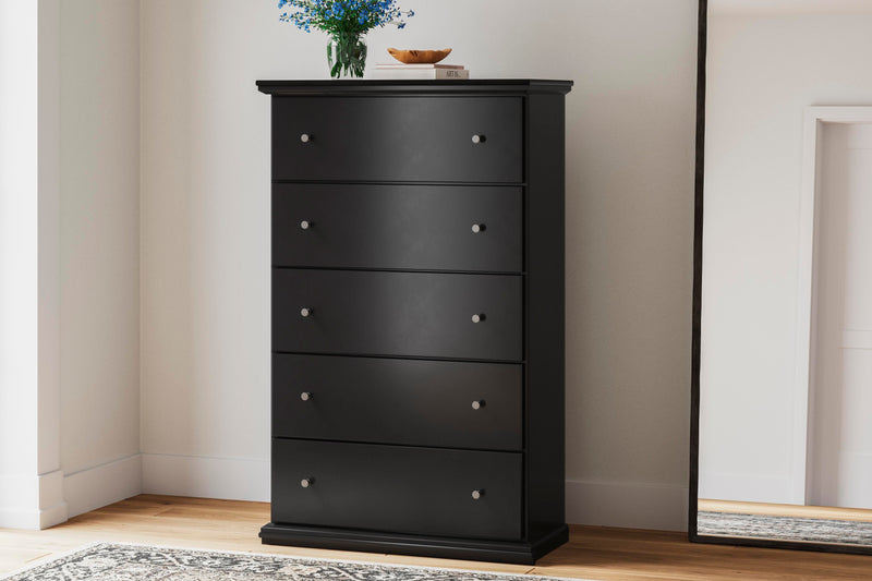 Maribel Twin Panel Bed, Dresser, Mirror, Chest and Nightstand in Black - PKG021528