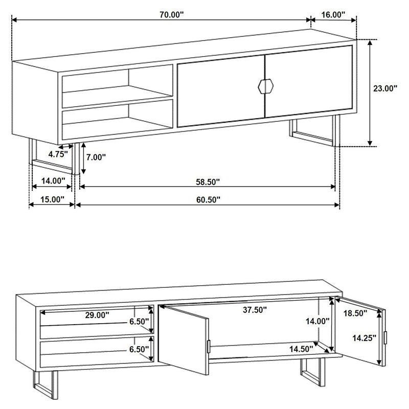 Marsden 2-door Mango Wood 70-inch TV Stand Charcoal Black - 703003