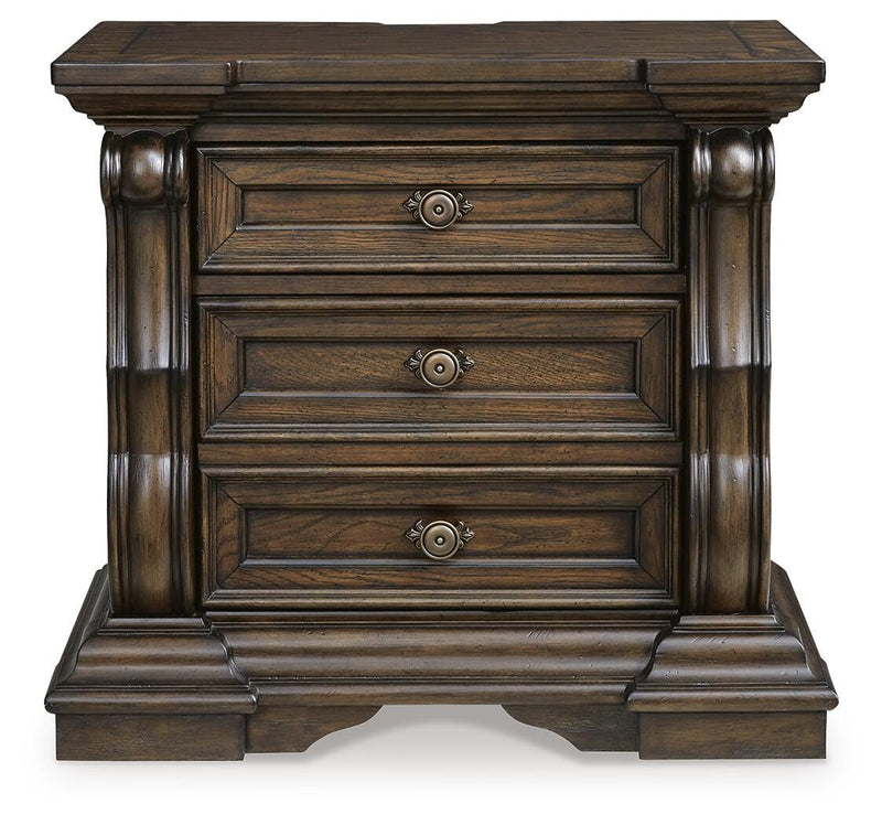 Maylee California King Canopy Bed, Dresser and Nightstand in Dark Brown - PKG022435