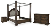 Maylee California King Canopy Bed, Dresser and Nightstand in Dark Brown - PKG022435