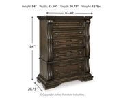 Maylee California King Canopy Bed, Dresser, Mirror and Chest in Dark Brown - PKG022432