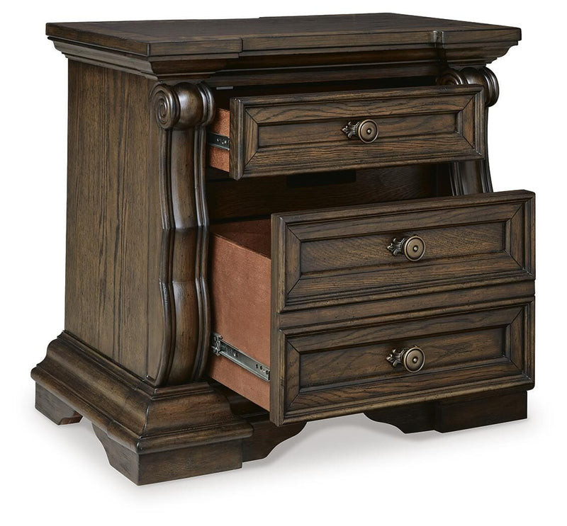 Maylee California King Canopy Bed, Dresser, Mirror, Chest and 2 Nightstands in Dark Brown - PKG022430