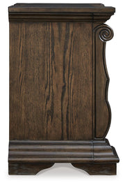 Maylee California King Canopy Bed, Dresser, Mirror, Chest and 2 Nightstands in Dark Brown - PKG022430