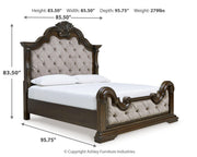 Maylee California King Upholstered Bed, Dresser and 2 Nightstands in Dark Brown - PKG017052