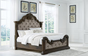 Maylee California King Upholstered Bed, Dresser, Mirror and 2 Nightstands in Dark Brown - PKG017055