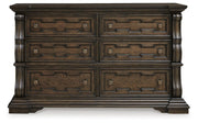 Maylee Dark Brown King Upholstered Bed, Dresser and 2 Nightstands - B947B14