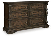 Maylee Dark Brown King Upholstered Bed, Dresser and 2 Nightstands - B947B14