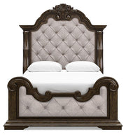 Maylee Dark Brown Queen Upholstered Bed, Dresser, Chest and Nightstand - B947B12