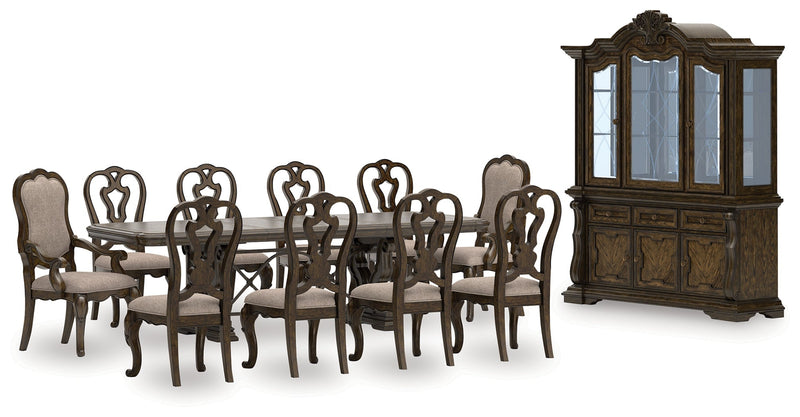 Maylee Dining Table and 10 Chairs with Storage in Dark Brown from Ashley - DMV Furniture