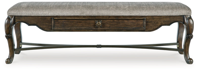 Maylee Dining Table and 4 Chairs and Bench with Storage in Dark Brown from Ashley - DMV Furniture