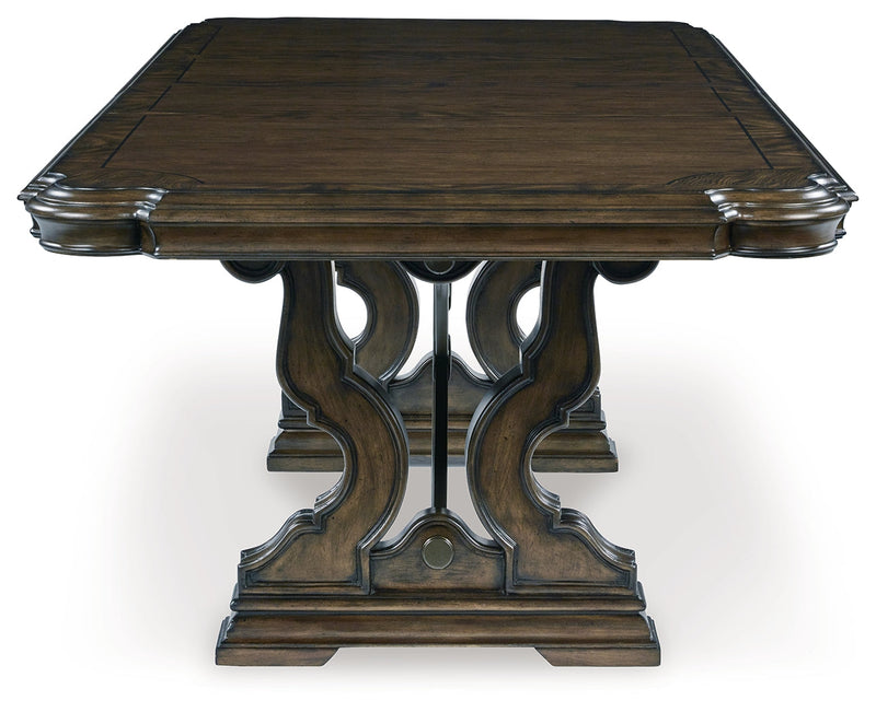 Maylee Dining Table and 4 Chairs and Bench with Storage in Dark Brown from Ashley - DMV Furniture