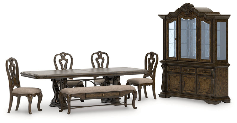 Maylee Dining Table and 4 Chairs and Bench with Storage in Dark Brown from Ashley - DMV Furniture