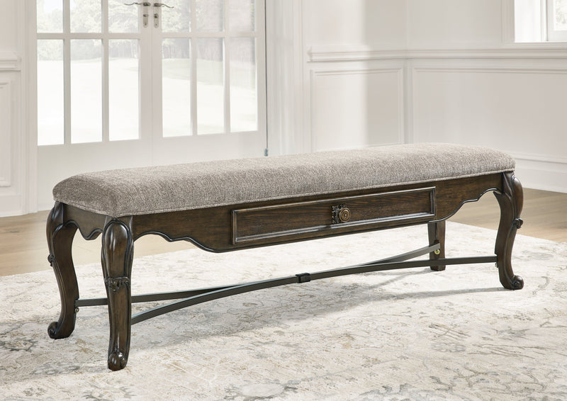 Maylee Dining Table and 4 Chairs and Bench with Storage in Dark Brown from Ashley - DMV Furniture
