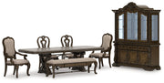 Maylee Dining Table and 4 Chairs and Bench with Storage in Dark Brown from Ashley - DMV Furniture